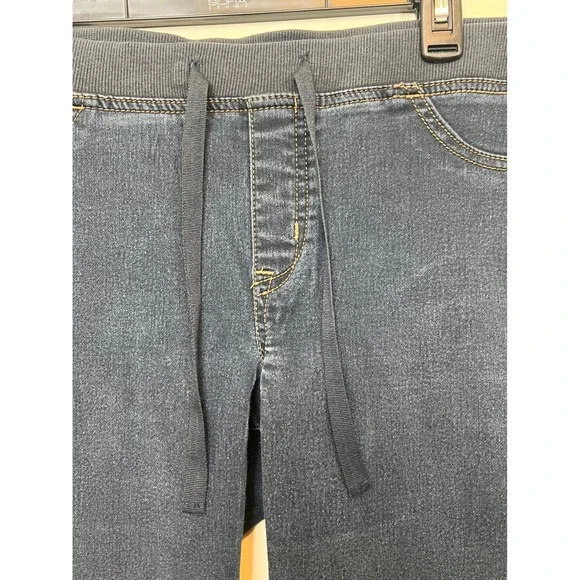 LEI Womens XL Dark Wash Skinny Pull On Jeggings Drawstring Elastic Waist Denim - Picture 4 of 13